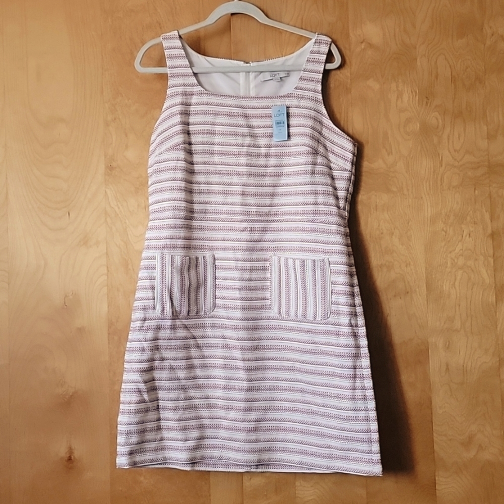 LOFT Pink Striped Woven Textured Dress